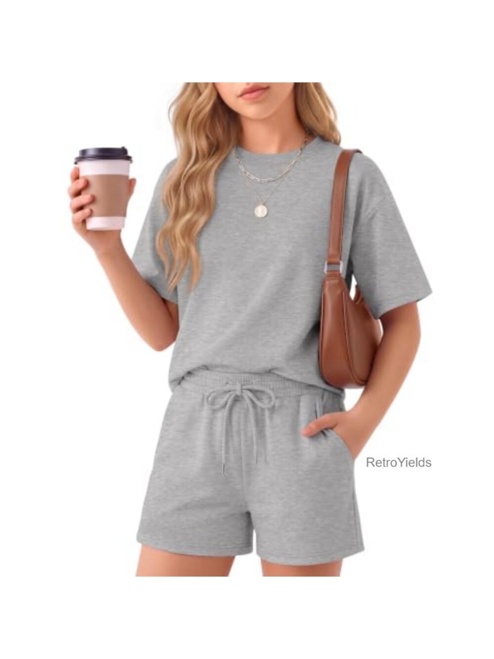 Girls 2 Piece Short Set Casual Lounge Outfit Drop Shoulder Tee Shorts Pockets